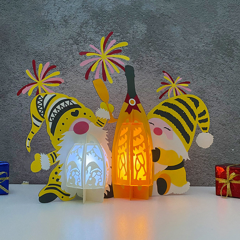 Fireworks Gnome - 3D New Year Paper Cut Lantern File  - Cricut File  - VEKTOR KRAFT
