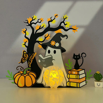 Ghost Reading Book - 3D Halloween Paper Lantern File - Cricut File  - VEKTOR KRAFT