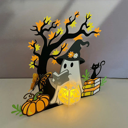 Ghost Reading Book - 3D Halloween Paper Lantern File - Cricut File  - VEKTOR KRAFT