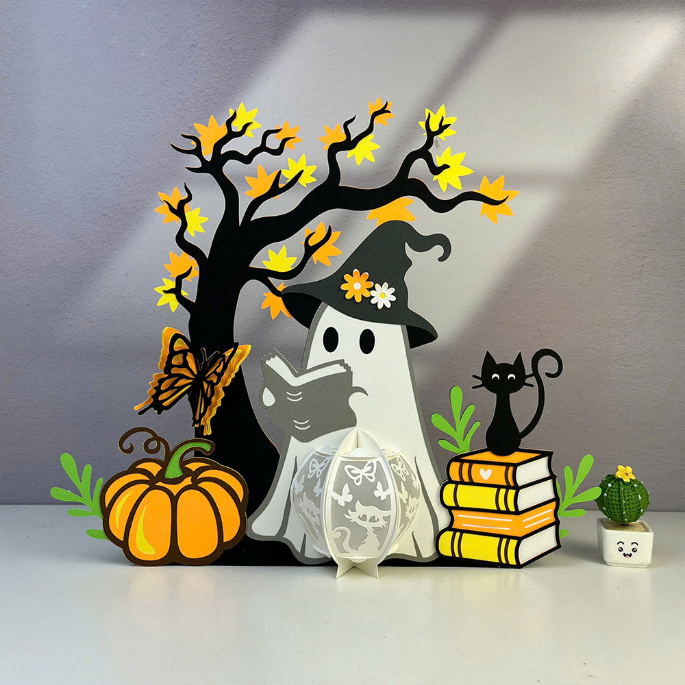 Ghost Reading Book - 3D Halloween Paper Lantern File - Cricut File  - VEKTOR KRAFT