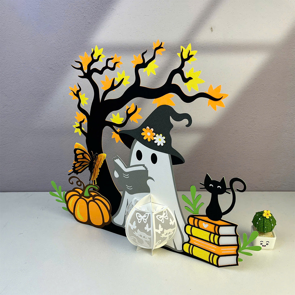 Ghost Reading Book - 3D Halloween Paper Lantern File - Cricut File  - VEKTOR KRAFT