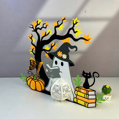 Ghost Reading Book - 3D Halloween Paper Lantern File - Cricut File  - VEKTOR KRAFT