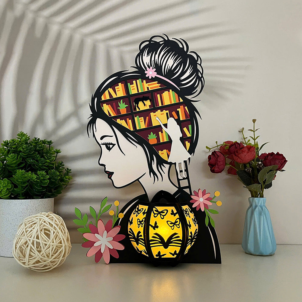 Girl Loves Books - 3D Paper Lantern File  - Cricut File  - VEKTOR KRAFT