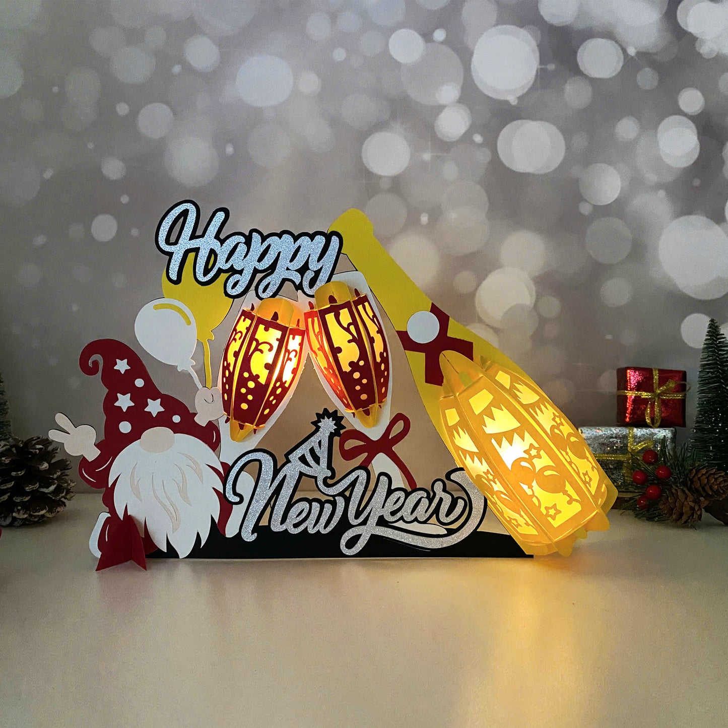 Gnome Champagne - 3D New Year Paper Cut Lantern File  - Cricut File  - VEKTOR KRAFT