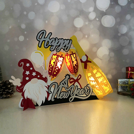 Gnome Champagne - 3D New Year Paper Cut Lantern File  - Cricut File  - VEKTOR KRAFT