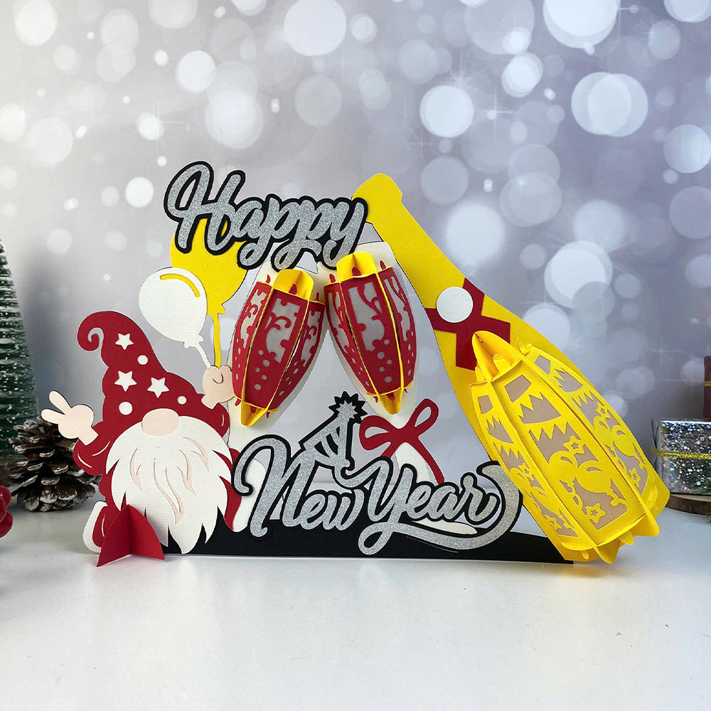 Gnome Champagne - 3D New Year Paper Cut Lantern File  - Cricut File  - VEKTOR KRAFT