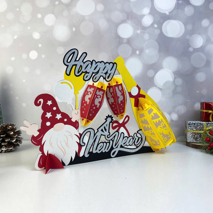 Gnome Champagne - 3D New Year Paper Cut Lantern File  - Cricut File  - VEKTOR KRAFT