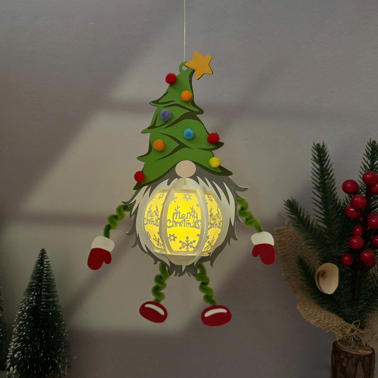 Gnome Hanging - 3D Christmas Paper Cut Lantern File - Cricut File  - VEKTOR KRAFT