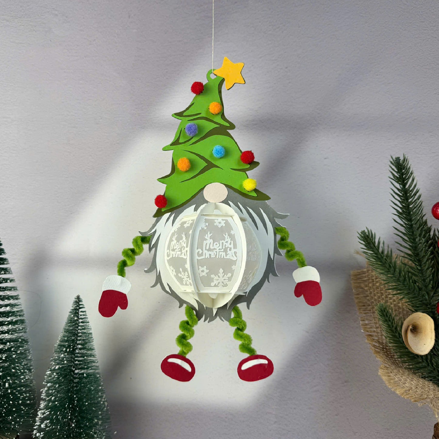 Gnome Hanging - 3D Christmas Paper Cut Lantern File - Cricut File  - VEKTOR KRAFT