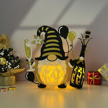 Gnome New Year 2 - 3D New Year Paper Cut Lantern File  - Cricut File  - VEKTOR KRAFT