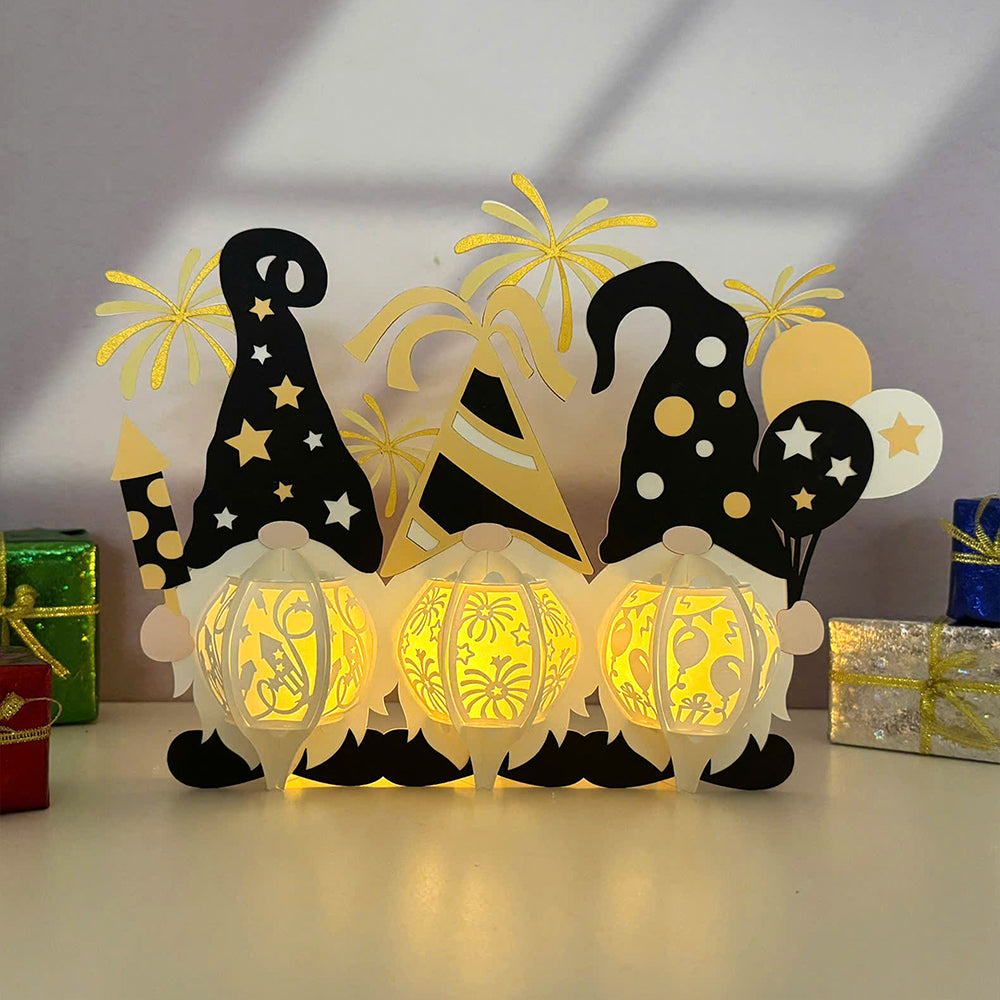 Gnome New Year - 3D New Year Paper Cut Lantern File  - Cricut File  - VEKTOR KRAFT