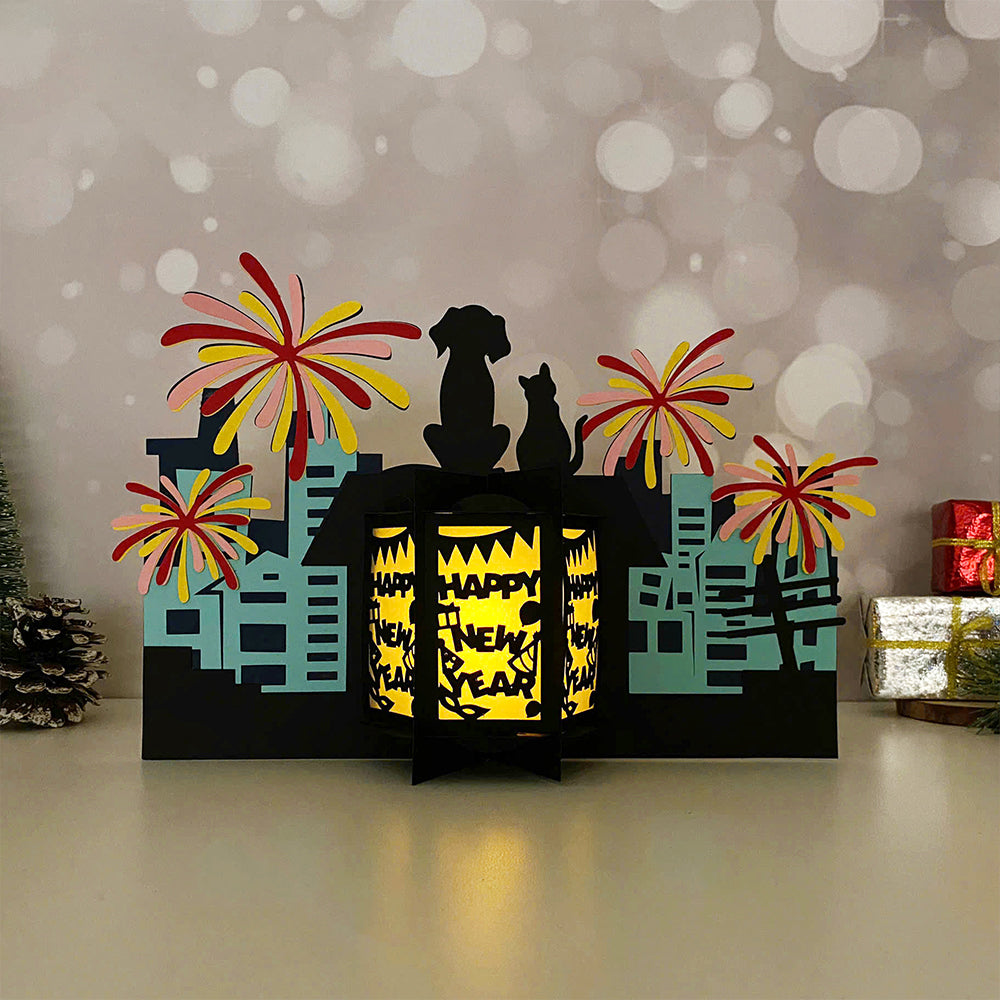 Happy New Year Fireworks - 3D New Year Paper Cut Lantern File  - Cricut File  - VEKTOR KRAFT