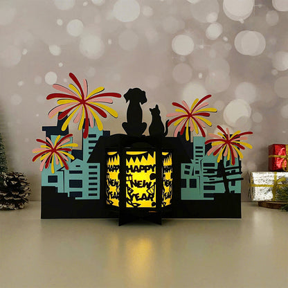 Happy New Year Fireworks - 3D New Year Paper Cut Lantern File  - Cricut File  - VEKTOR KRAFT