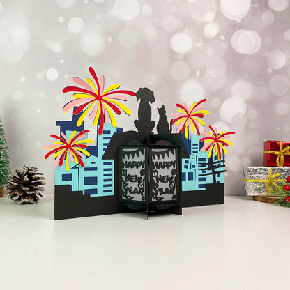 Happy New Year Fireworks - 3D New Year Paper Cut Lantern File  - Cricut File  - VEKTOR KRAFT