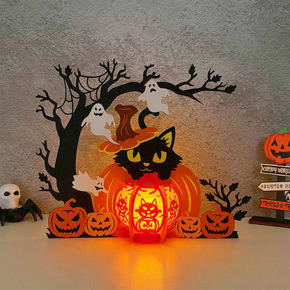 Pumpkin Cat 2 - 3D Halloween Paper Lantern File - Cricut File  - VEKTOR KRAFT