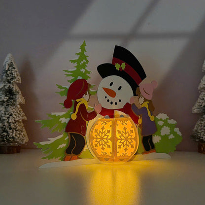 Snowman And Kid Christmas - 3D Christmas Lantern File - Cricut File  - VEKTOR KRAFT
