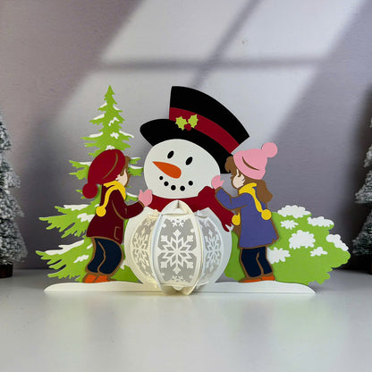 Snowman And Kid Christmas - 3D Christmas Lantern File - Cricut File  - VEKTOR KRAFT