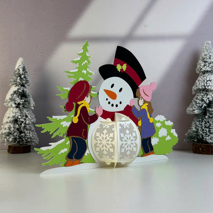 Snowman And Kid Christmas - 3D Christmas Lantern File - Cricut File  - VEKTOR KRAFT
