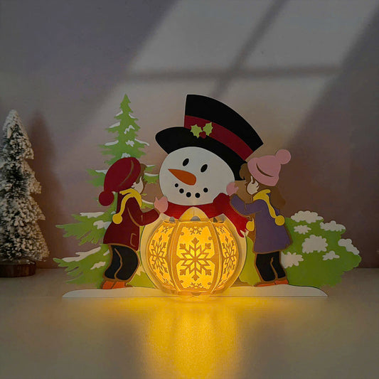 Snowman And Kid Christmas - 3D Christmas Lantern File - Cricut File  - VEKTOR KRAFT