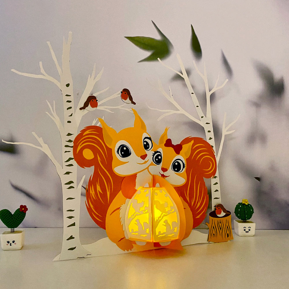Squirrel Couple - 3D Animal Paper Cut Lantern File  - Cricut File  - VEKTOR KRAFT