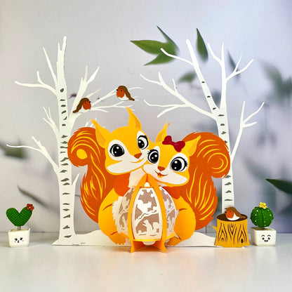 Squirrel Couple - 3D Animal Paper Cut Lantern File  - Cricut File  - VEKTOR KRAFT