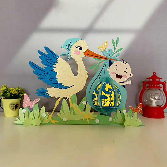 Stork and Baby - 3D Paper Cut Lantern File  - Cricut File  - VEKTOR KRAFT