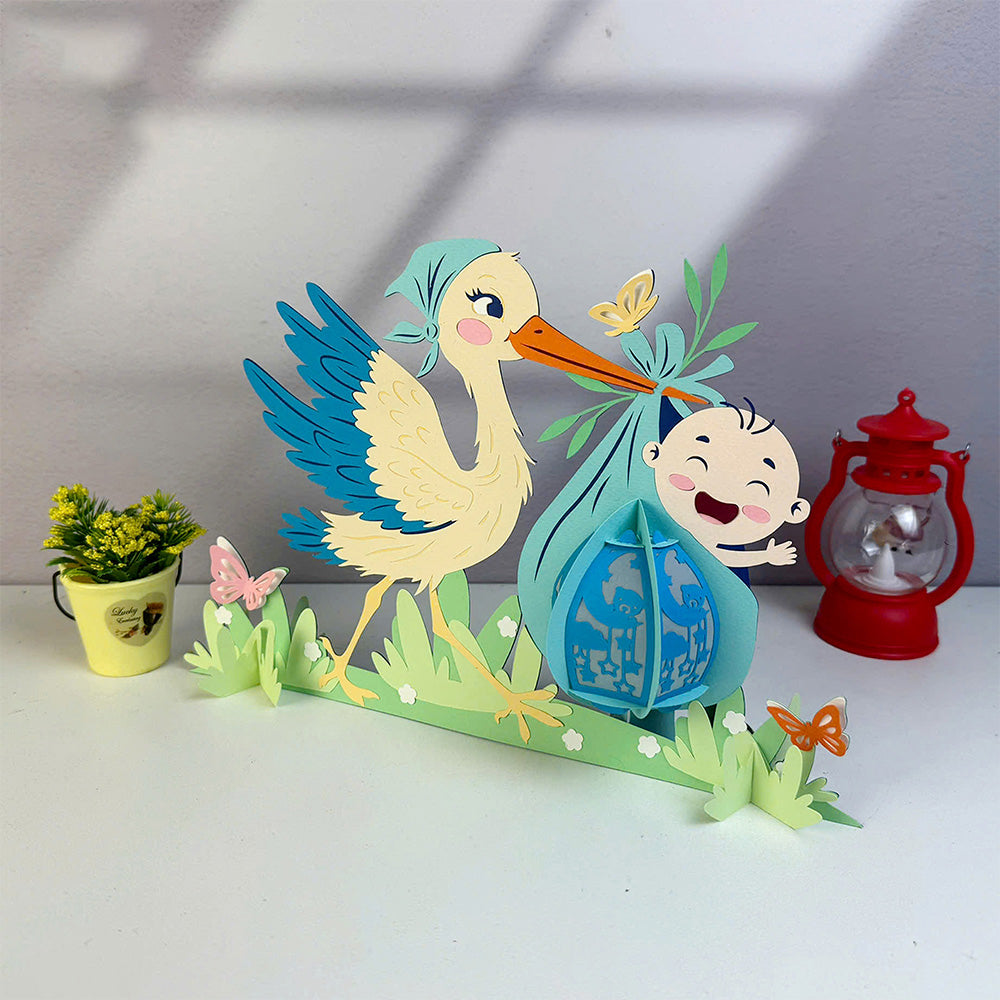 Stork and Baby - 3D Paper Cut Lantern File  - Cricut File  - VEKTOR KRAFT