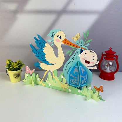 Stork and Baby - 3D Paper Cut Lantern File  - Cricut File  - VEKTOR KRAFT