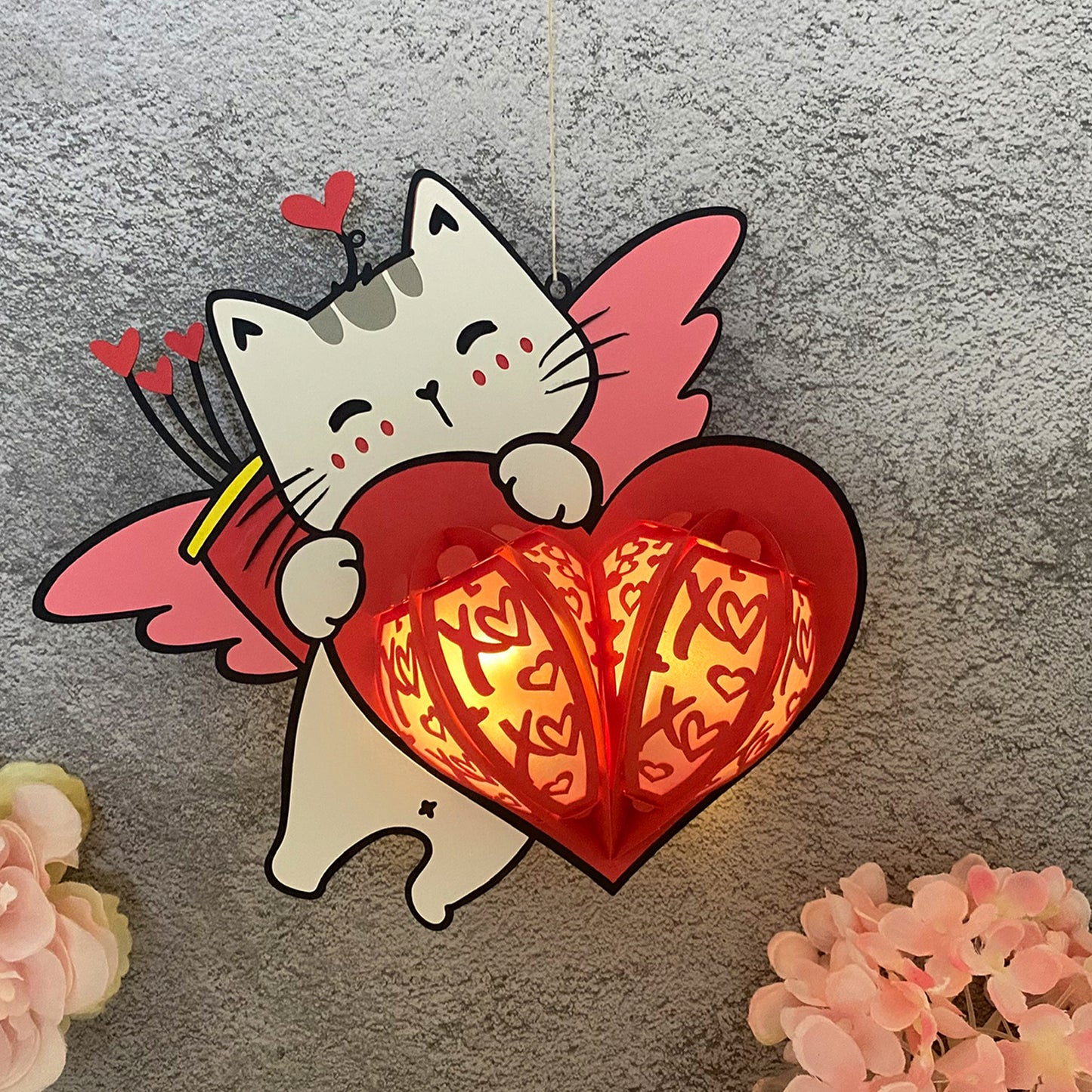 Valentine Cat - 3D Valentine Paper Lantern File  - Cricut File  - VEKTOR KRAFT