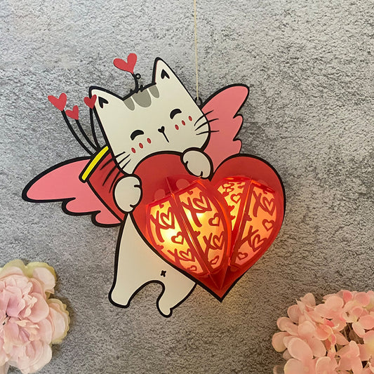 Valentine Cat - 3D Valentine Paper Lantern File  - Cricut File  - VEKTOR KRAFT