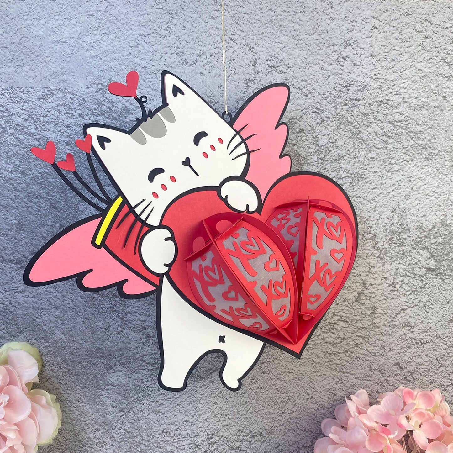 Valentine Cat - 3D Valentine Paper Lantern File  - Cricut File  - VEKTOR KRAFT