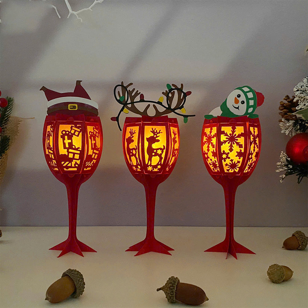 Wine Glasses Christmas - 3D Christmas Lantern File - Cricut File  - VEKTOR KRAFT