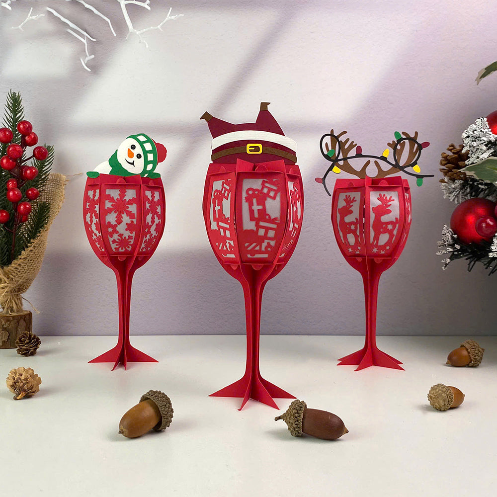 Wine Glasses Christmas - 3D Christmas Lantern File - Cricut File  - VEKTOR KRAFT