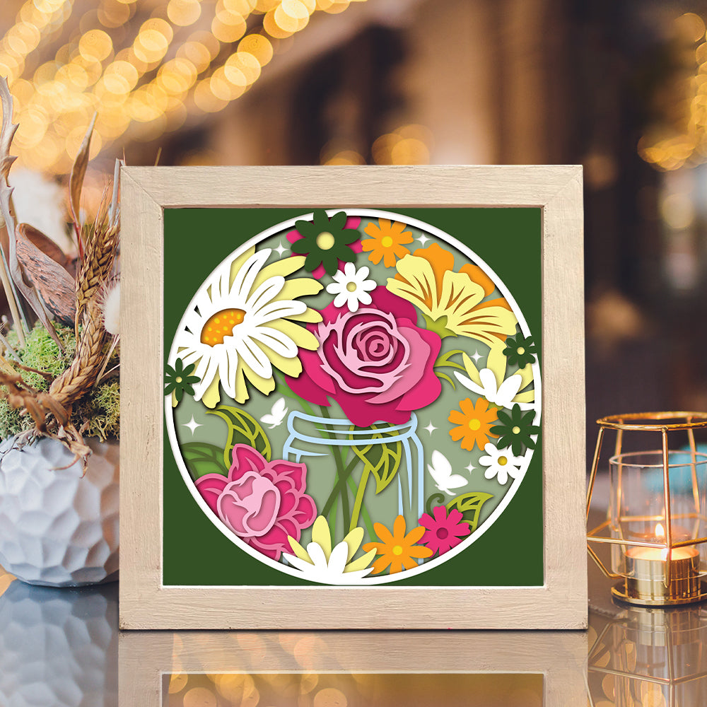 Mason Jar Bouquet – 3D Shadow Box SVG File for Cricut & Silhouette