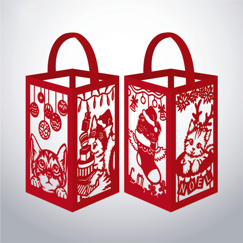 Cat Christmas - 3D Paper Lantern File 1  - Cricut File  - VEKTOR KRAFT