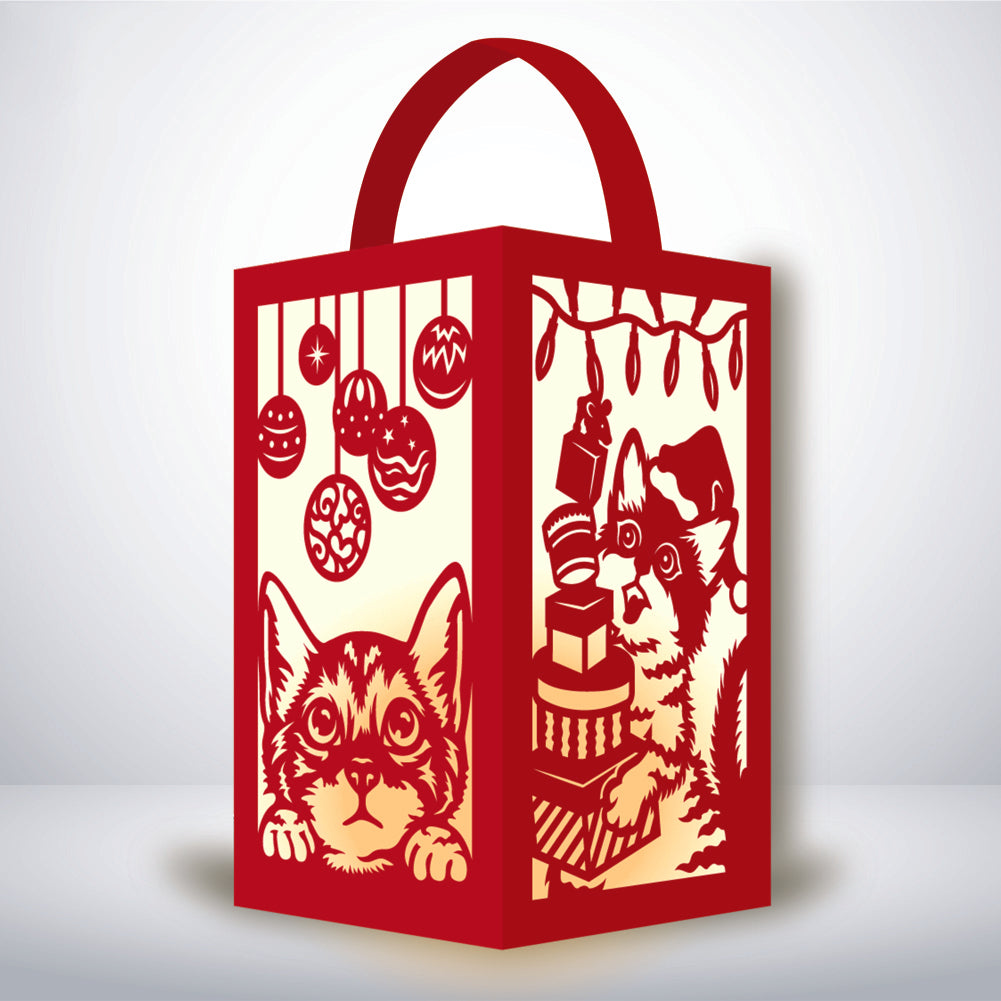 Cat Christmas - 3D Paper Lantern File 1  - Cricut File  - VEKTOR KRAFT