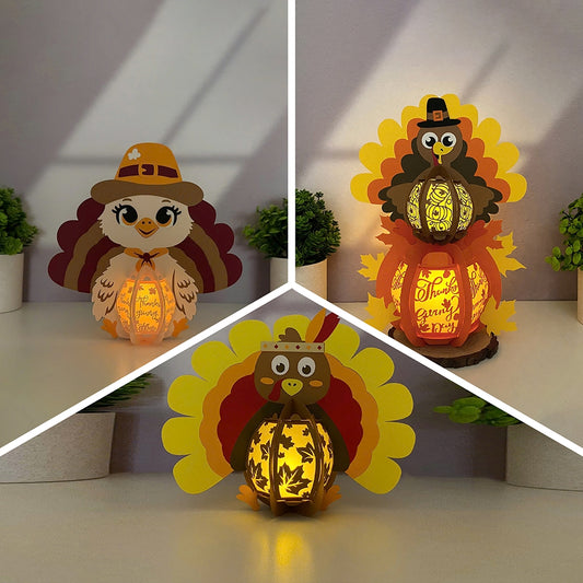 Pack 3 Turkey - 3D Thanksgiving Paper Lantern File - Cricut File  - VEKTOR KRAFT