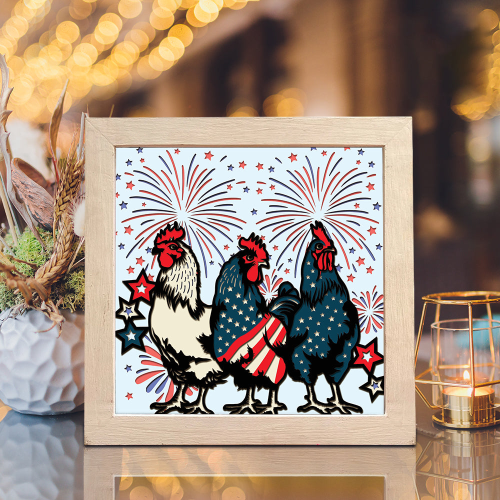 Patriotic USA Chicken – 3D Shadow Box SVG File for Cricut & Silhouette