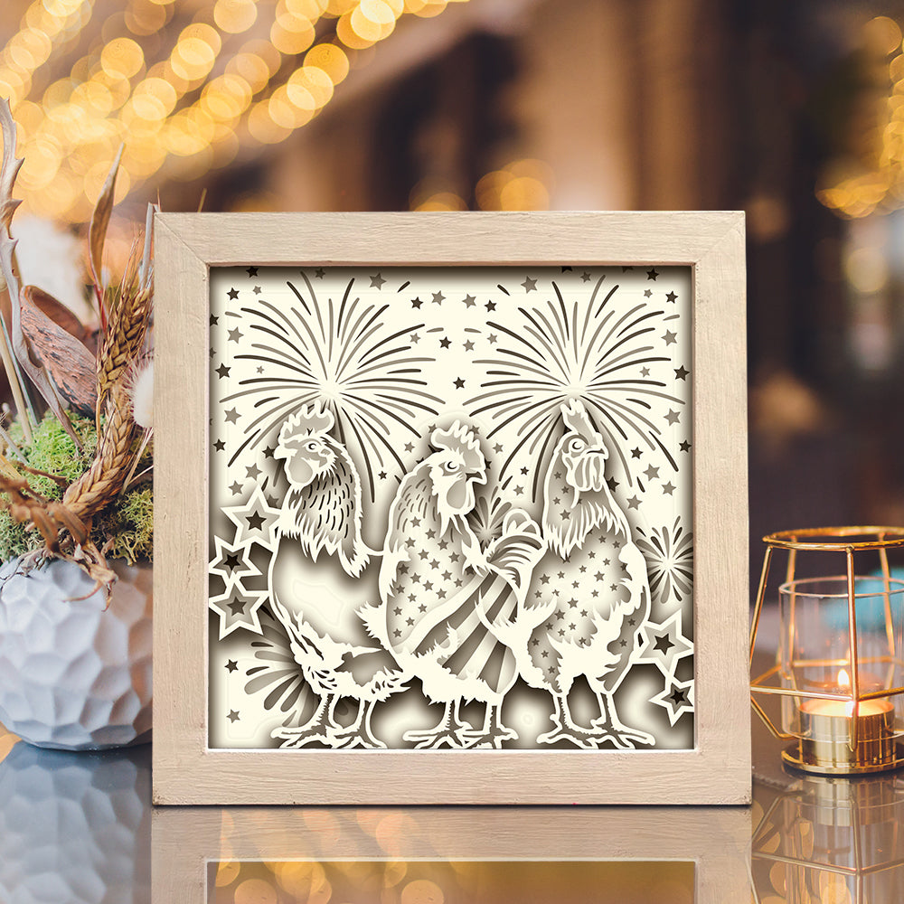 Patriotic USA Chicken – 3D Shadow Box SVG File for Cricut & Silhouette