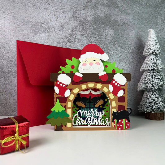 Fireplace – 3D Christmas Paper Pop-up Card File - Cricut File - VEKTOR KRAFT