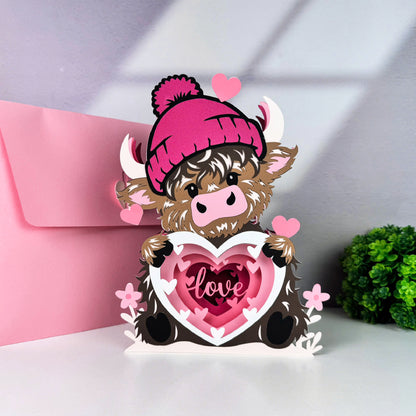 Highland Cow Valentines – 3D Pop-Up Card SVG File for Cricut & Silhouette