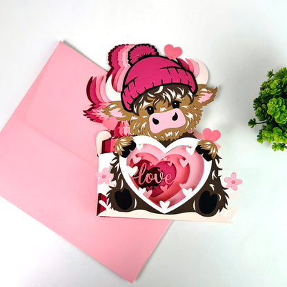 Highland Cow Valentines – 3D Pop-Up Card SVG File for Cricut & Silhouette