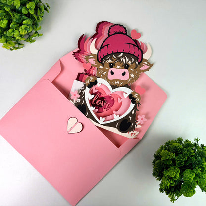 Highland Cow Valentines – 3D Pop-Up Card SVG File for Cricut & Silhouette