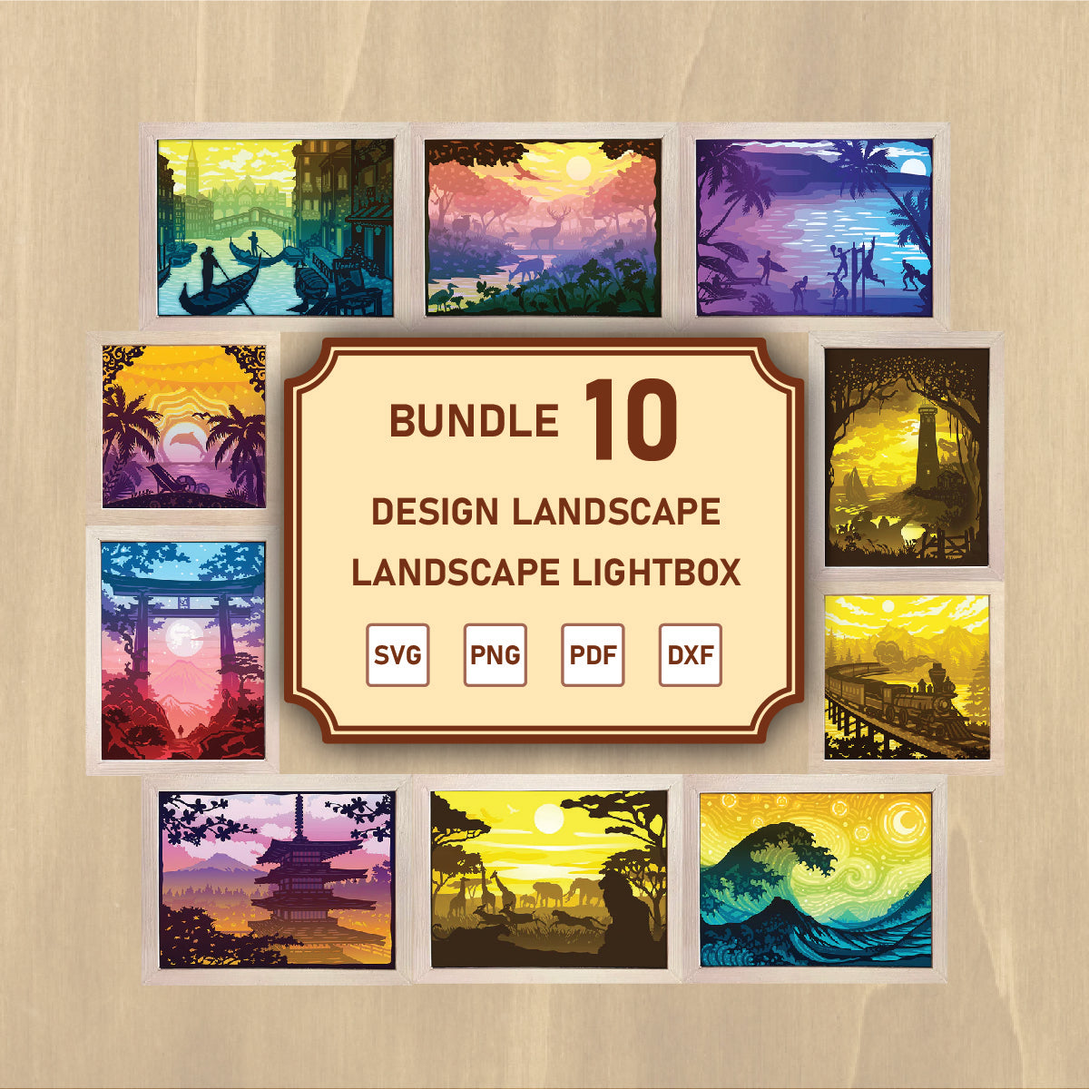 Bundle Landscape 2 Shadow Box - 3D Landscape Papercut Lightbox File - Cricut File - VEKTOR KRAFT