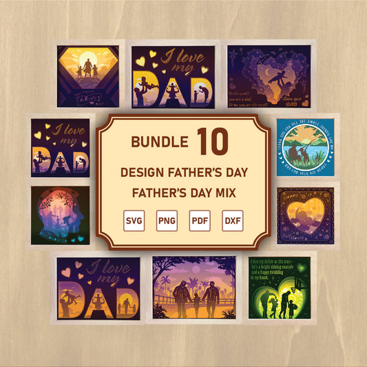 Bundle Father Day Mix 3 - 3D Papercut Lightbox File - Cricut File - VEKTOR KRAFT