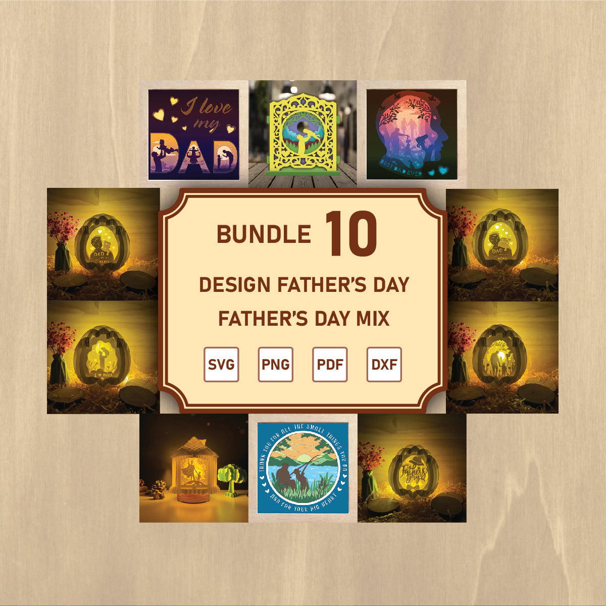 Bundle Father Day Mix 1 - 3D Papercut Lightbox File - Cricut File - VEKTOR KRAFT