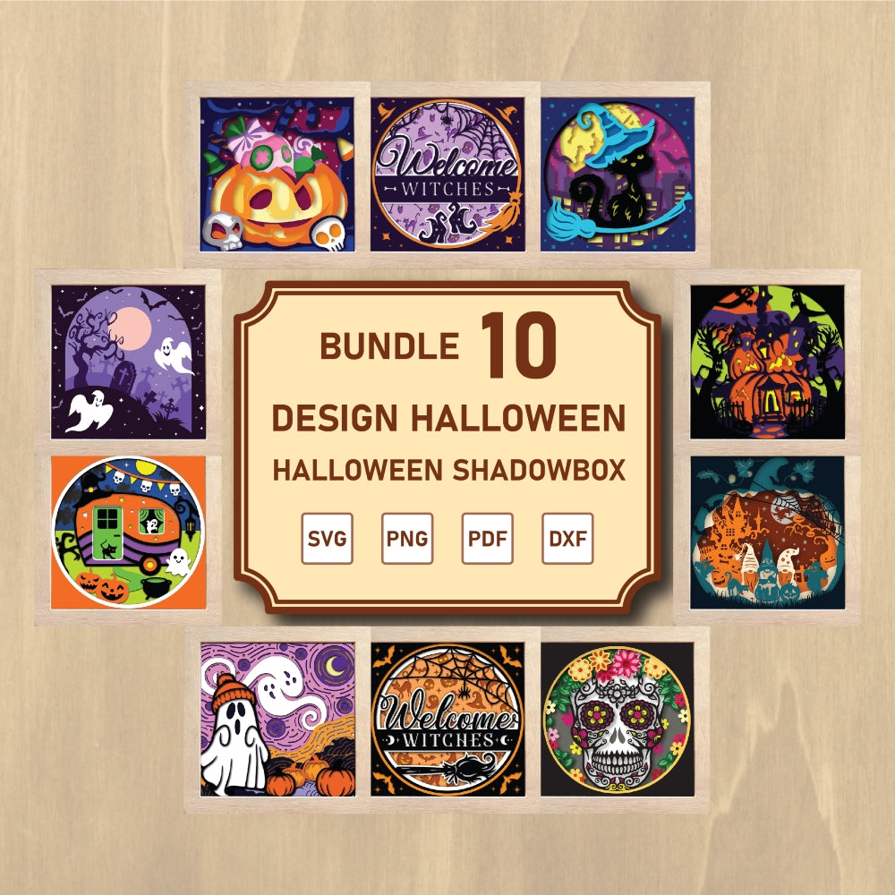 Bundle Halloween Shadow Box – 3D Halloween Paper Cut Shadow Box File - Cricut File - (8x8 inches) - VEKTOR KRAFT