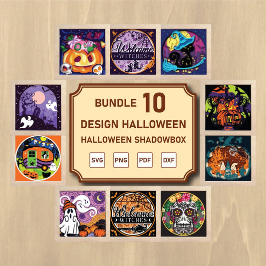 Bundle Halloween Shadow Box – 3D Halloween Paper Cut Shadow Box File - Cricut File - (8x8 inches) - VEKTOR KRAFT