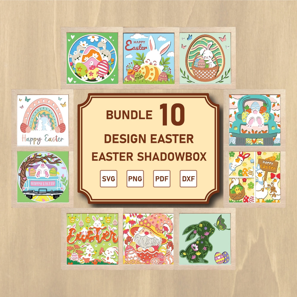 Easter Bundle Shadow Box – 3D Easter Paper Cut Shadow Box File - Cricut File - (8x8 inches) - VEKTOR KRAFT