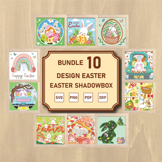 Easter Bundle Shadow Box – 3D Easter Paper Cut Shadow Box File - Cricut File - (8x8 inches) - VEKTOR KRAFT